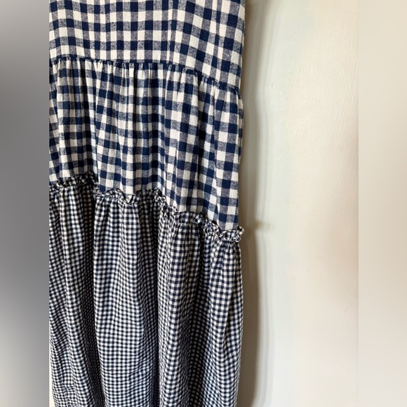 POL Navy and White Gingham Boho Ruffle Sleeveless Midi Dress- Size Large - Picture 3 of 9